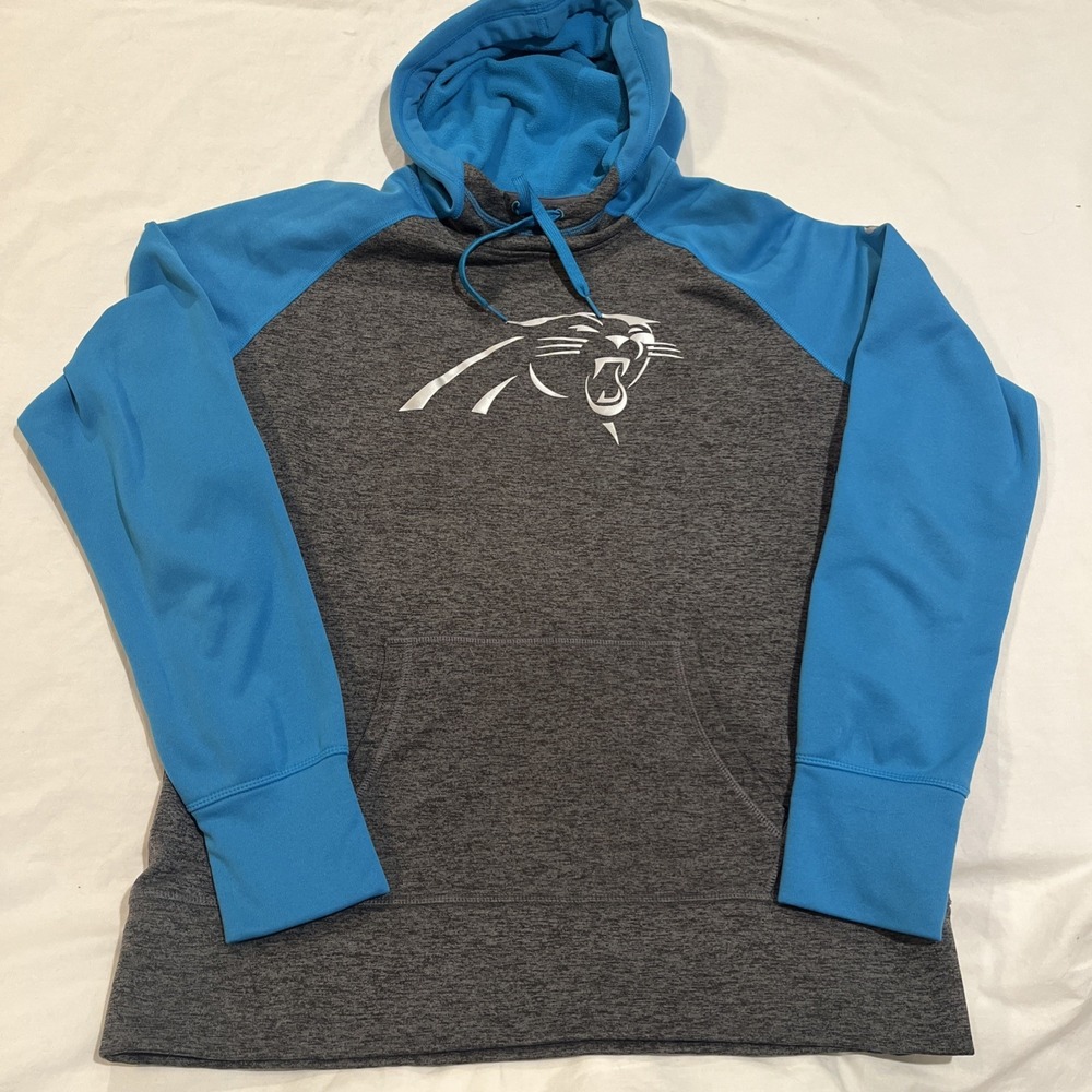 Women's Nike Carolina Panthers XL NFL Therma-Fit Hoodie Sweatshirt Gray Blue